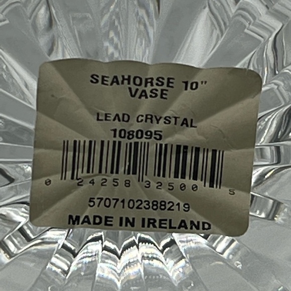 Vintage Waterford Crystal Seahorse Footed Vase 10” Scalloped Top Edge Ireland - Picture 4 of 5